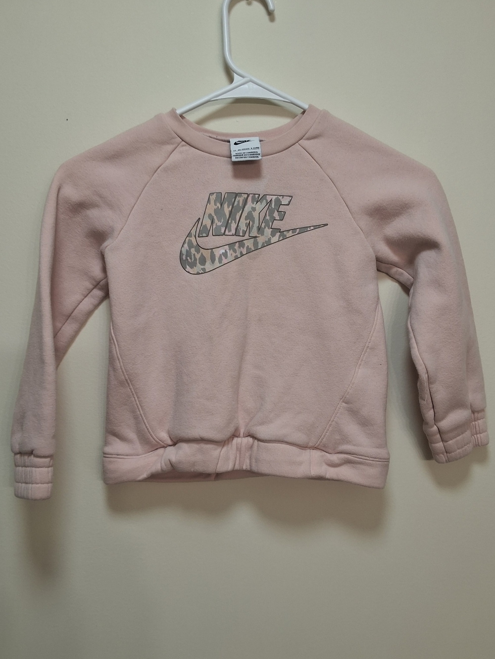 Nike Girls Pink Leopard Swoosh Crewneck Sweatshirt - Size 4T